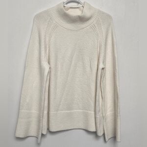 Banana Republic Sz L Oat Cream Mock Neck Boxy Sweater Wide Sleeve Cotton Blend